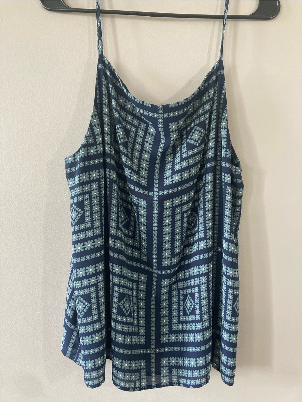 LOFT Navy and Light Blue Geometric Cami Tank